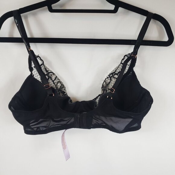 Savage X Fenty Black Glossy Flossy Quarter Cup Bra Embroidered Tulle 38C - Picture 11 of 13